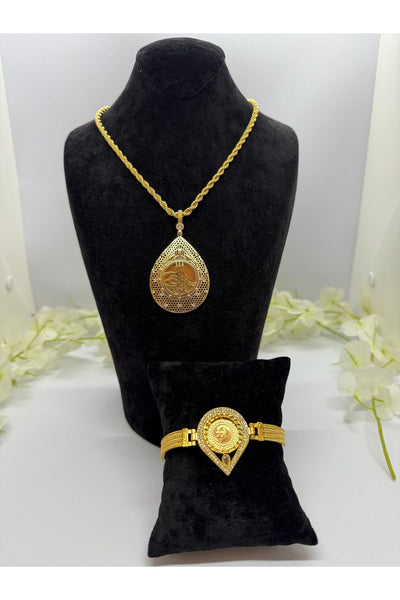 22 Ayar Altın Kaplama Taşlı Tuğralı Motif Set Lvd512