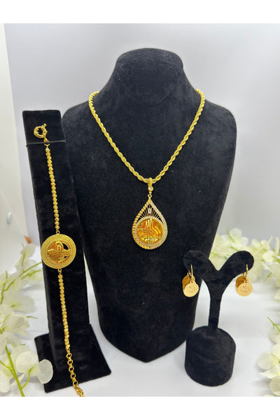 22 Ayar Altın Kaplama Taşlı Osmanlı Tuğrası Motif Set Lvd514