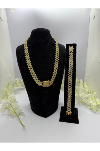 22 Ayar Altın Kaplama Taşlı Kilit Set: Kolye Ve Bileklik Lvd528