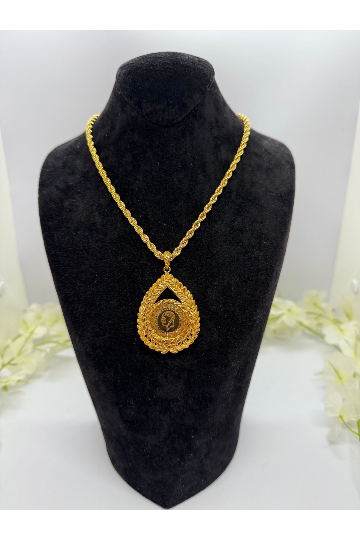 22 Ayar Altın Kaplama Arpa Tuğralı Set Lvd509