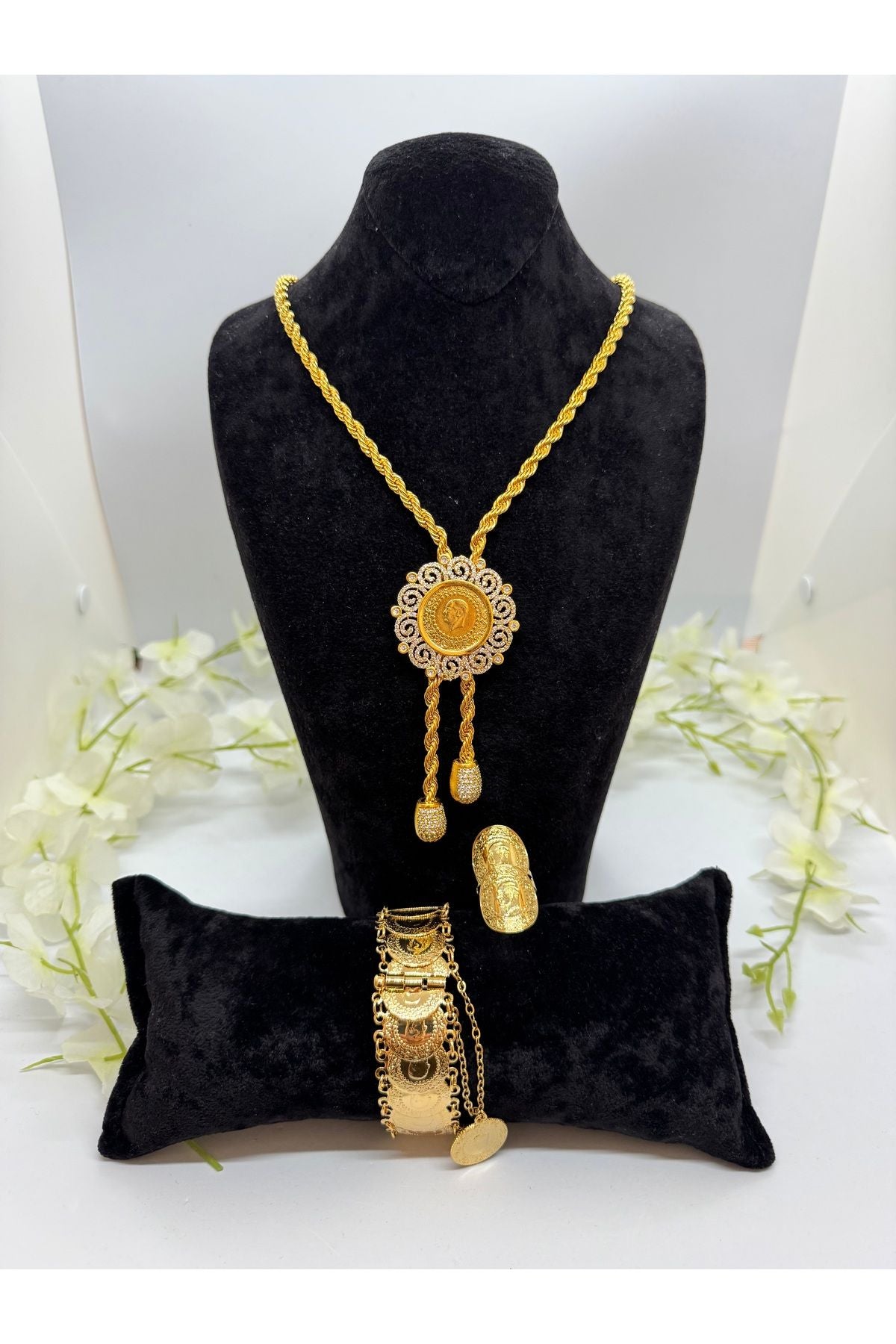 22 Ayar Altın Kaplama Tuğralı Set Lvd503