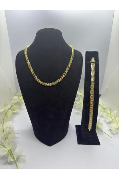 22 Ayar Altın Kaplama Zikzak Taşlı Set: Kolye Ve Bileklik Lvd529