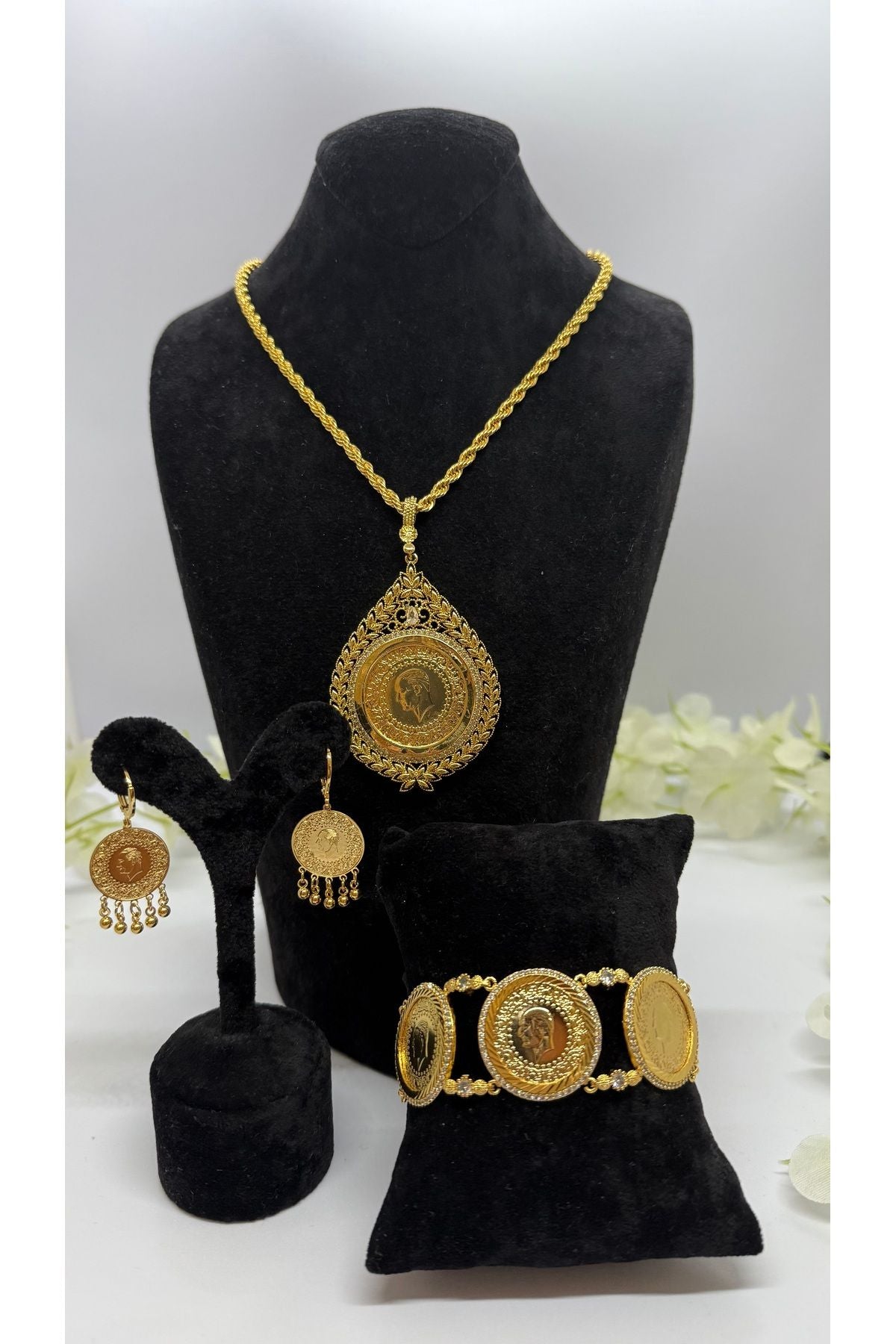 22 Ayar Altın Kaplama Başak Motifli Set Lvd515
