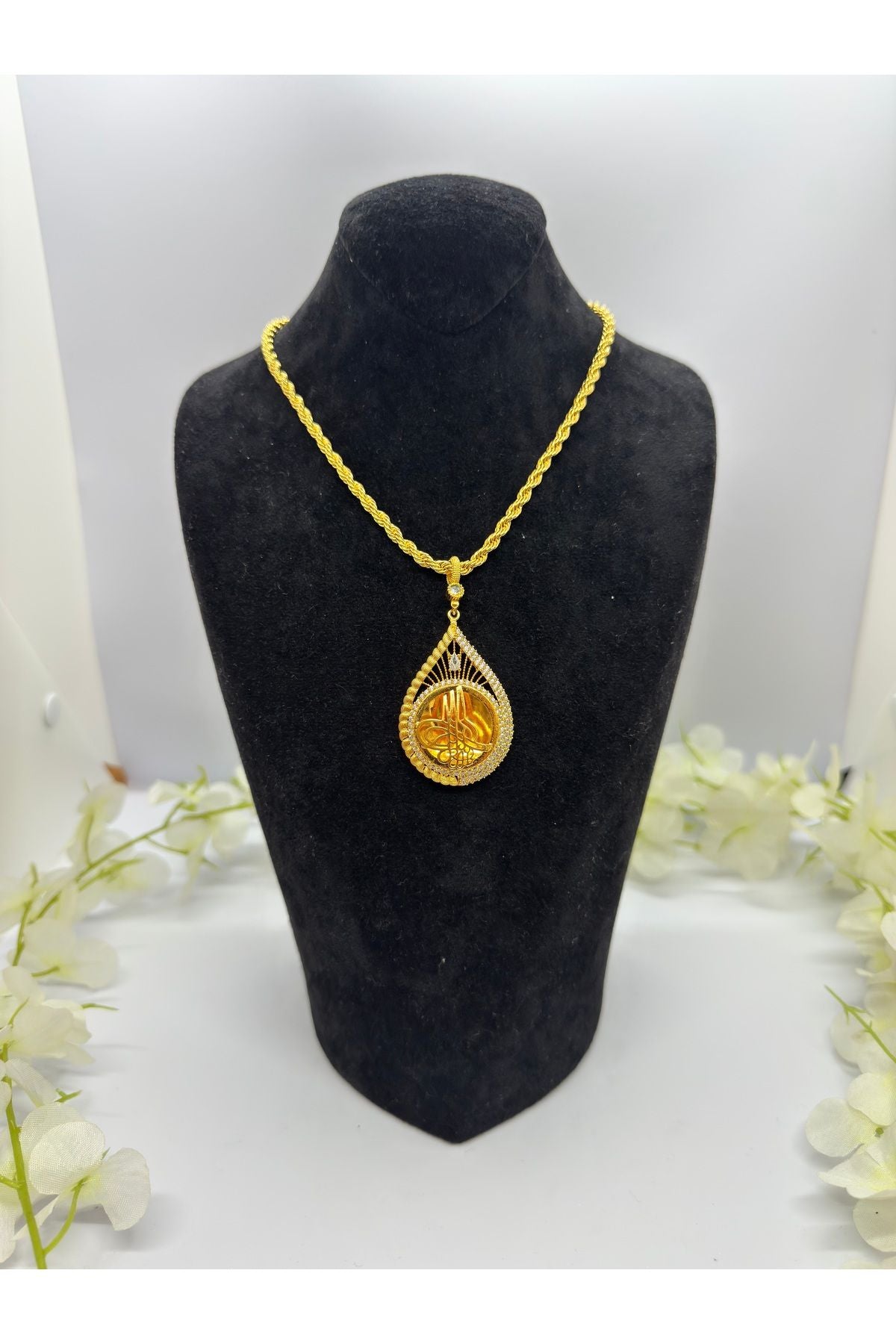 22 Ayar Altın Kaplama Taşlı Osmanlı Tuğrası Motif Set Lvd514