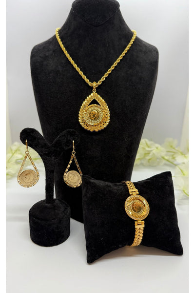 22 Ayar Altın Kaplama Arpa Tuğralı Set Lvd509